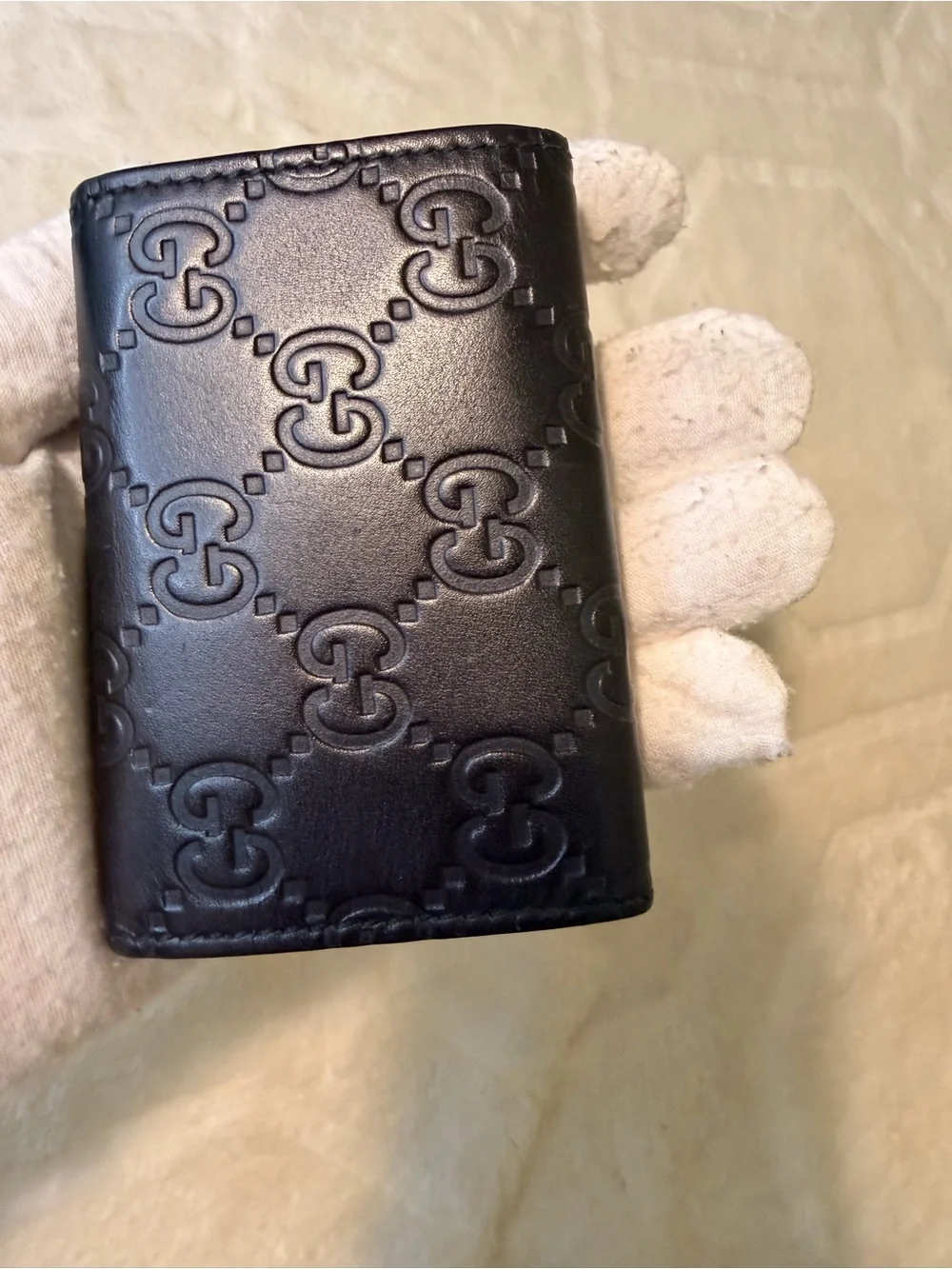 Gucci Black Embossed Leather Key Holder